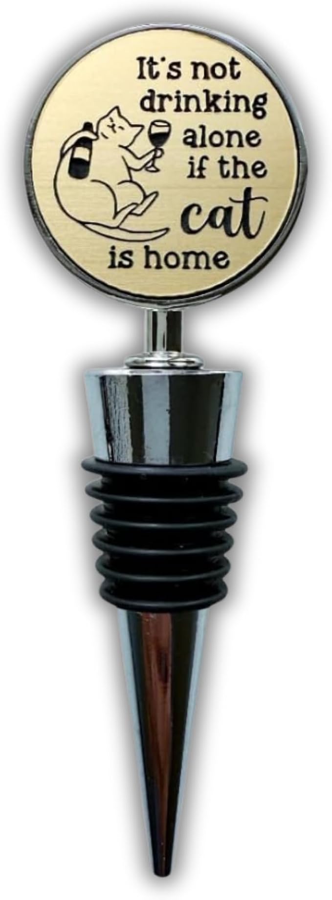 Jazzy Jade Designs Cat Wine Stopper - It’s Not Drinking Alone If the Cat is Home! Funny Wine Stopper 100% Food Grade Rubber Seal & Zinc Alloy, Laser Engraved in USA by a Small Business
