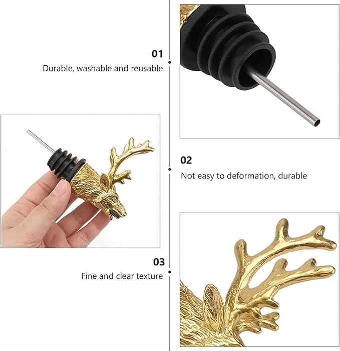CALLARON Deer Head Wine Pourer Zinc Alloy Creative Liquor Pour Spout Smooth Flow Decorative Bar Tool for Parties and