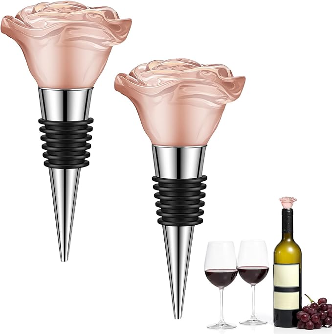 2 Pcs Crystal Wine Stoppers for Wine Bottles, Pink Rose Crystal Decorative Wines Stoppers for Decoration and Keeping Champagne Fresh for Gifts Home Wedding Home Bar