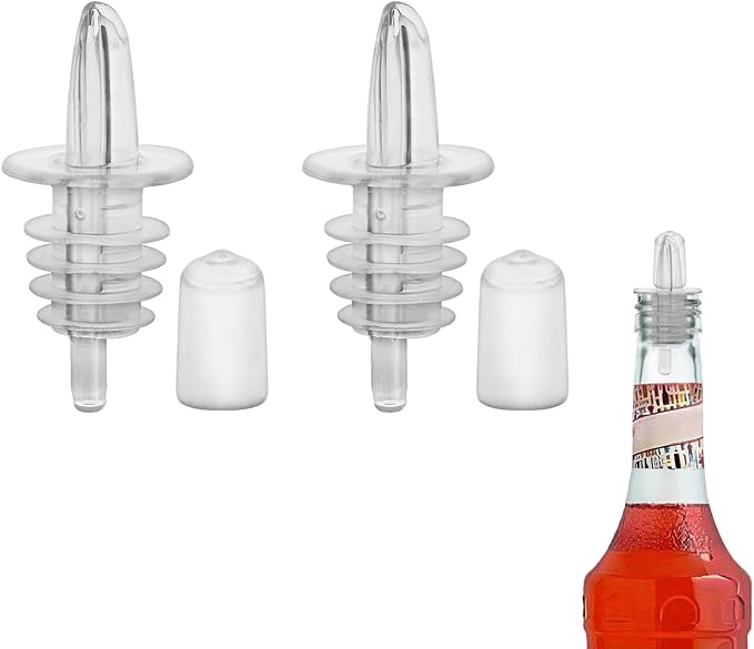 2 PCS Bottle Pourers And 2 PCS rubber pourers dust cap covers Syrup Pourer Pour Spouts Plastic Liquor Bottle Pourers with Rubber Pourers Dust Cap Covers Bottle Pourers (Clear)