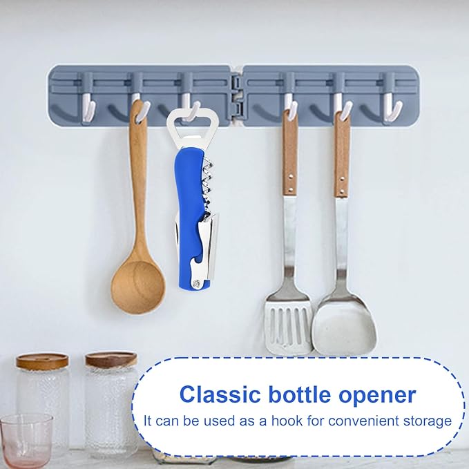 Stainless Steel Wine Key with Foil Cutter:Waiters Corkscrew Opener Beer Bottle Opener (Blue)
