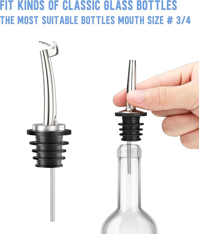 Liquor Pour Spouts, 12 Pack Classic Bottle Pourers Liquor Pourers with Flip Top, Stainless Steel Pour Spout for Liquor Bottles, for Alcohol, Olive Oil,Bar Bartender Accessories