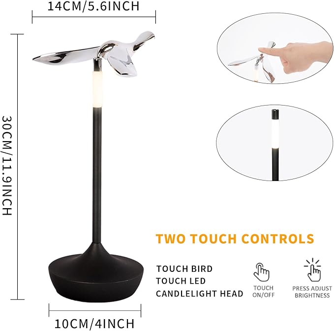 Cordless Table Lamp with Bottle Opener, Rechargeable LED with Funny Bird Corkscrew,Touch Dimmable Bedside for Restaurants and Dining Home Indoor/Outdoor，Children's gifts，Art Deco，Bar Accessories