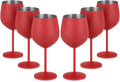 Lifecapido Stainless Steel Wine Glasses Set of 6, 18oz Stainless Steel Wine Goblets, Stemmed Metal Wine Glasses with Cup Brush for Party Office Wedding Anniversary, Great for Red White Wine (Red)