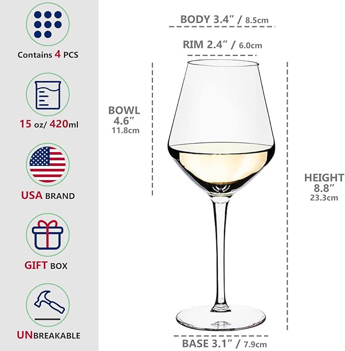 crayline Plastic Wine Glasses Set of 8(15oz) |Unbreakable Wine Glasses with Stem|100% Tritan & BPA Free |Dishwasher Safe| Awesome For Pool, Beach, Travel, Pool, Camping, Beach, Picnic, Everyday Use.