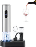 Battery Operated Wine Opener Set by ELMWAY, Stainless Steel Electric Corkscrew with Storage Base, Foil Cutter, Wine Aerator Pourer, Vacuum Stopper, LED Indicator (4 x AA Not Included)