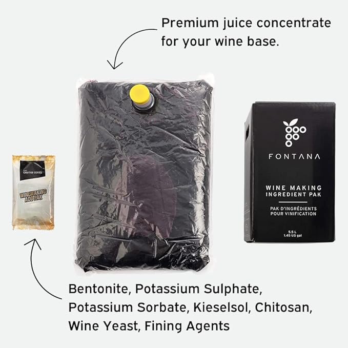Fontana Washington State Yakima Wine Kit | Ingredient Kit - 6 Gallon Kit | Makes 30 Bottles of Wine