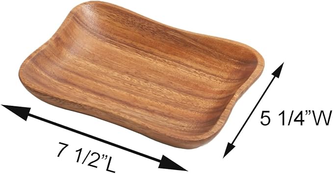 Woodard & Charles Set of 4 Acacia Wood Pinched Tray for Charcuterie, Sushi, Dessert, Fruit and More, 7.5" x 5.25"