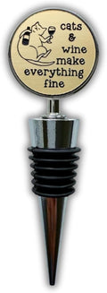 Jazzy Jade Designs Cat Wine Stopper – “Cats & Wine Make Everything Fine!” – Laser Engraved Zinc Alloy & 100% Food-Grade Rubber – Cute Cat Lover Wine Gift, Made in USA