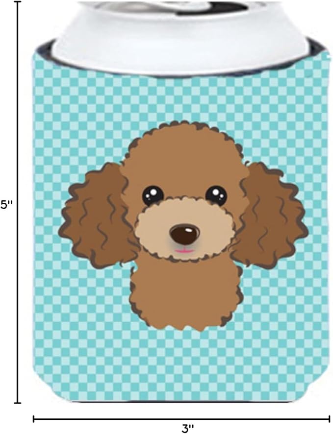 Caroline's Treasures BB1194CC Checkerboard Blue Chocolate Brown Poodle Can or Bottle Hugger Cooler Washable Drink Sleeve Collapsible Beverage Insulated Holder, Can Hugger, Multicolor