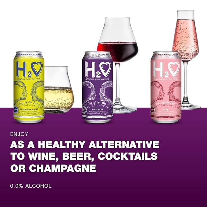 H2o Pinot Noir – Complex & Structured | Non-Alcoholic Wine-Infused Beverage from California | 0.0% Alcohol | No Added Sugar, Low Calorie | 24 x 12 fl oz Cans (1.5x Larger Format, Bulk Pack)
