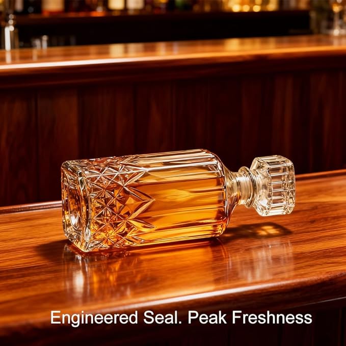 Whiskey Decanter with Airtight Geometric Stopper,32oz Liquor Decanter,Glass Decanter,Diaphanous Liquor Bottle,Decanter with Airtight Lid for Whiskey,Vodka,Bourbon,Scotch,Brandy,Wine