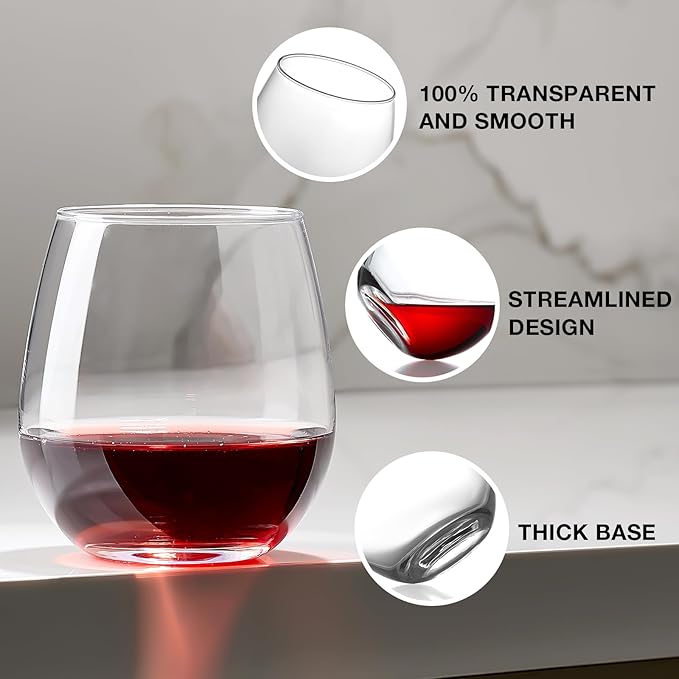 Meolibour Large Stemless Wine Glasses Set of 6, 17 Ounces Red & White Wine Glasses Tumbler for Party, Clear Drink Glasses, Ideal Wine Accessories Gift, Lead-free, Dishwasher Safe