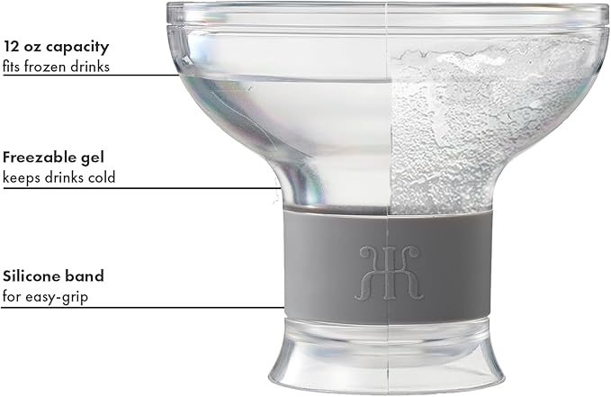 Frozen Margarita & Cocktail Chiller Glasses | Set of 4 | 12 OZ Unbreakable Tritan Acrylic , Double Wall Plastic Insulated Glass to Keep your Drink Cool With Freeze Gel Glass , SiliconeHolder ( 12 OZ )
