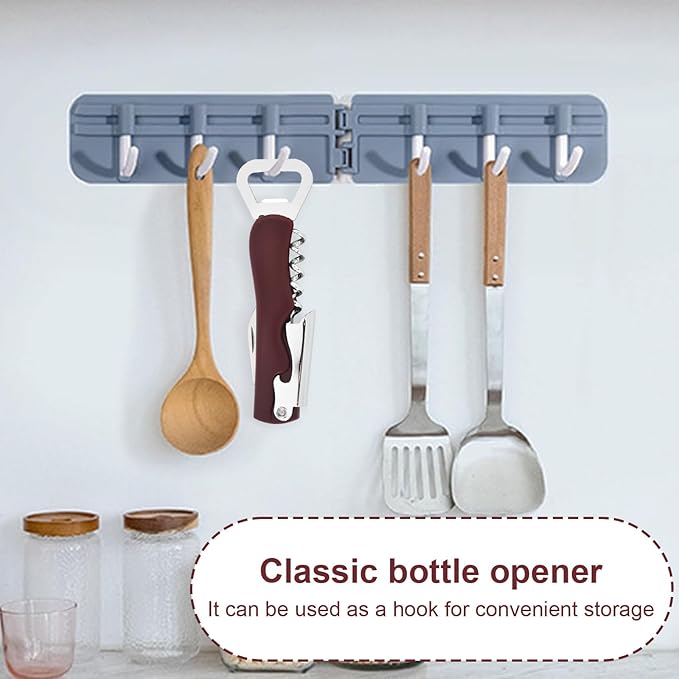 Stainless Steel Wine Key with Foil Cutter:Waiters Corkscrew Opener Beer Bottle Opener (Wine Red)