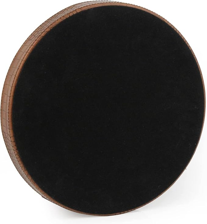 HofferRuffer Faux Leather Round Serving Tray, Vegan Croco Leather Decorative Food Tray for Storage Drinks, Snack & Cosmetics, Dia.12'' x 1.6'' (Antique Brown)