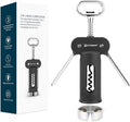 KITCHENDAO Luxury 3 in 1 Wine Opener with Foil Cutter, Beer Bottle Opener, Sturdy Zinc Alloy Wing Corkscrew with Self-centering Non-stick Sharp Screw, Easy to Remove Cork, Manual Corkscrew (Black)
