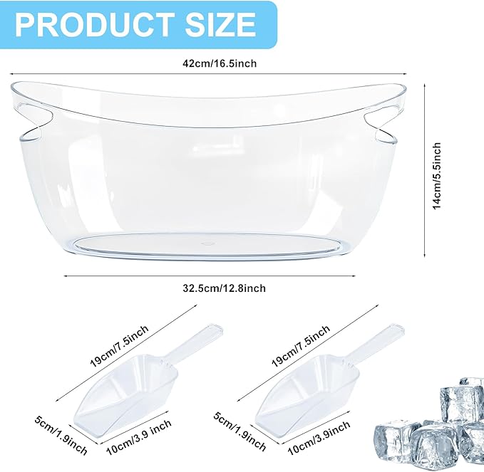 4-Pack Ice Buckets for Parties - Extra Large 5.5L Clear Beverage Tubs with Scoops, Perfect for Champagne, Beer, Sparkling Wine, and Cocktails - Mimosa Bar Supplies