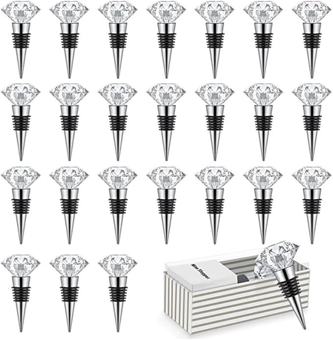 Crystal Diamond Wine Stopper, Sdjdhej 4-Piece Reusable Diamond Wine Set Made Of Crystal/Aluminum Alloy Gift Accessories, Bars, Holiday Parties, Weddings
