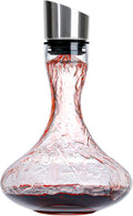 Wlasss Hand Blown Wine Decanter with Aerator, 1300ml/44oz Red Wine Decanter, Crystal Wine Carafe with Stainless Steel Pour Lid and Filter, Elegant Design Easy Pour, Wine Aerator Wine Gifts