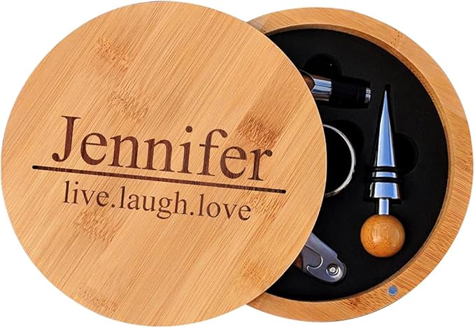 Personalized Bamboo Round 4 Piece Wine Tool Set