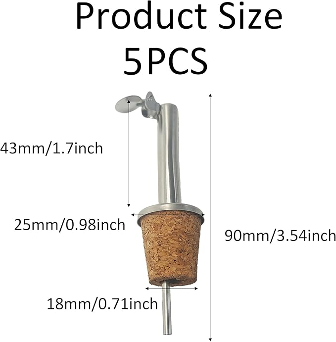 pson 5Pcs Stainless Steel Bottle Pourers, Hinged Flip Spout with Cork Design for Pouring Olive Oil, Vinegar, Syrup, Liquor, and Wine(Curved head)