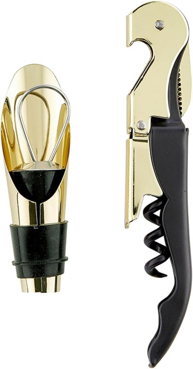 Santa Barbara Design Studio Wine Serving Set - Gift Boxed Gold Stainless Steel Corkscrew Opener & Pourer, 2-Piece, Just Add Wine
