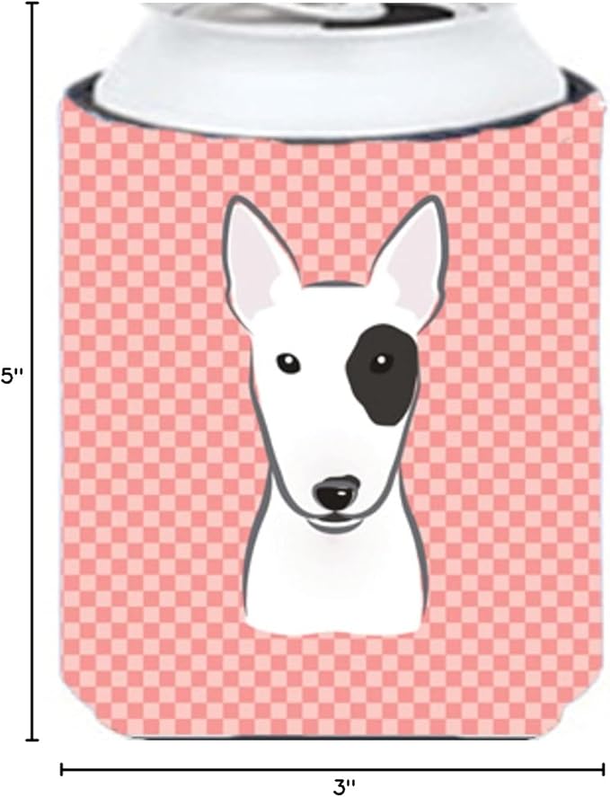 Caroline's Treasures BB1209CC Checkerboard Pink Bull Terrier Can or Bottle Hugger Cooler Washable Drink Sleeve Collapsible Beverage Insulated Holder, Can Hugger, Multicolor