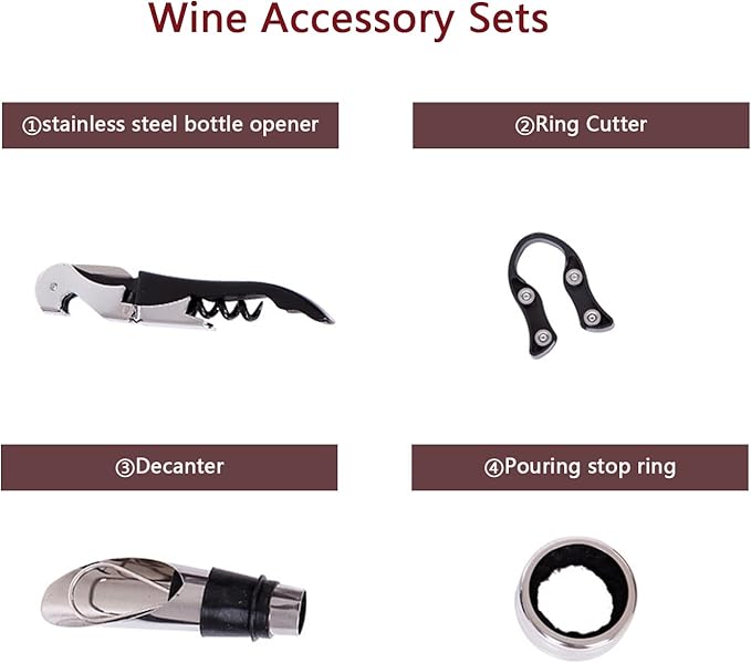 Bottle Wine Carrier,Leather Wine Gift Boxes,for Wedding, Anniversary,Travel, Restaurant, Party, Gifts for Wine Lovers, Storage Box for Home Bar Wine Collection With 4pcs Wine Accessories Set（brown）