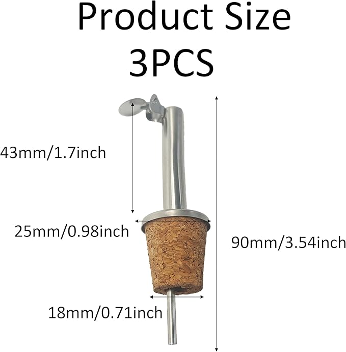 pson 3Pcs Stainless Steel Bottle Pourers, Hinged Flip Spout with Cork Design for Pouring Olive Oil, Vinegar, Syrup, Liquor, and Wine(Curved head)