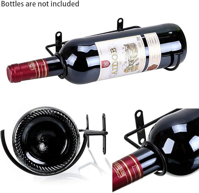 Hipiwe Pack of 6 Wall Mounted Wine Racks - Red Wine Bottle Display Holder with Screws, Metal Hanging Wine Rack Organizer for Beverages/Liquor Bottles Storage