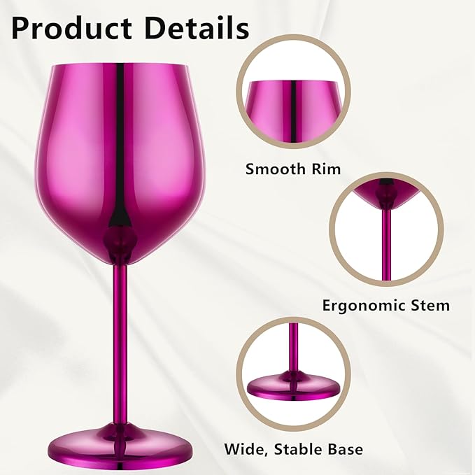 Stainless Steel Wine Glasses Set of 4 Unbreakable Purple Wine Glass 18 oz Unique Metal Wine Goblets for Outdoor, Travel, Camping, Pool, Ideal Gift for Wine Lovers