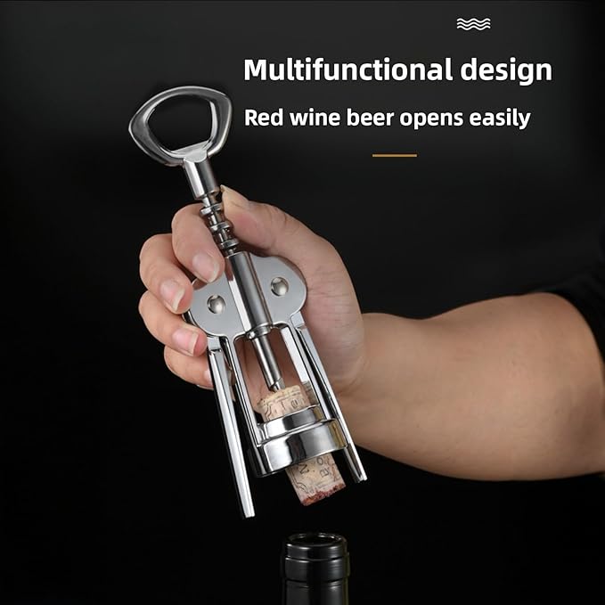 Premium Zinc Alloy Wing Corkscrew Wine Opener Set - Upgraded Cork Screw for Effortless Opening, Ergonomic Non-Slip Handle & Multifunctional Bottle Opener with Stopper