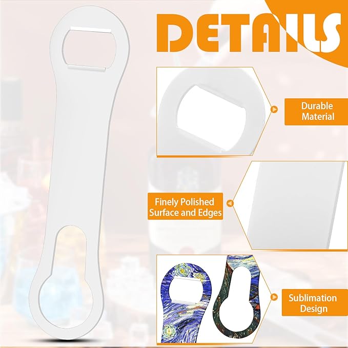 Remerry 4 Pcs Bottle Opener and Pour Spout Remover Flat Bar Key Stainless Steel Bar Speed Opener for Wine Bottle Double Ended Beer Bartenders Kitchen (Sublimation Blank)