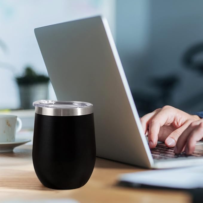 12 oz Insulated Wine Tumbler with Lid and Straw,Stainless Steel Stemless Wine Tumbler Glasses Double Wall Vacuum Wine Cups Tumbler Bulk for Coffee,Champaign,Cocktail,Office（Multicolor,4）