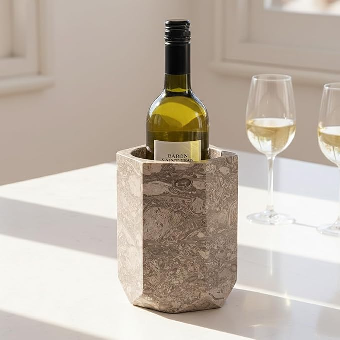 Radicaln Marble Wine Chiller Bucket 6.5 Inch Oceanic 750ml Wine Bottle Cooler & Champagne Chiller, Ice-Free Wine Cooler for Bar Cart, Kitchen Decor, Gift for Wine Lovers, Wedding & Housewarming Gift