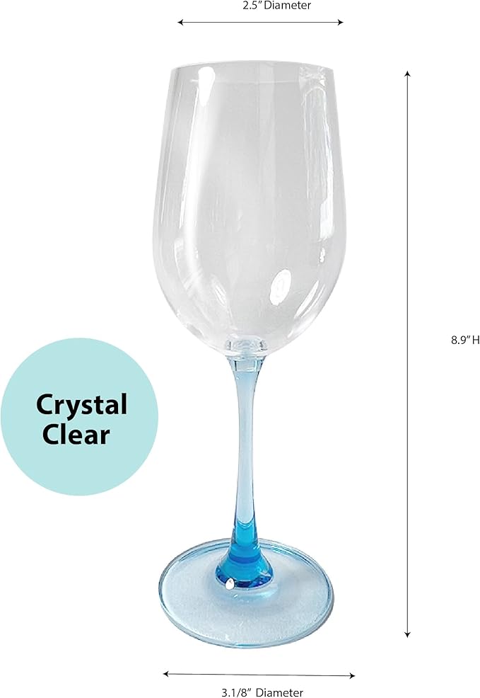 Lily's Home Unbreakable Stemmed White Wine Glasses, Made of Non Breakable Shatterproof Plastic, Indoor and Outdoor Drinkware, Reusable and Dishwasher-Safe, 13 oz. Each, Set of 4 (Multi Color Stem)