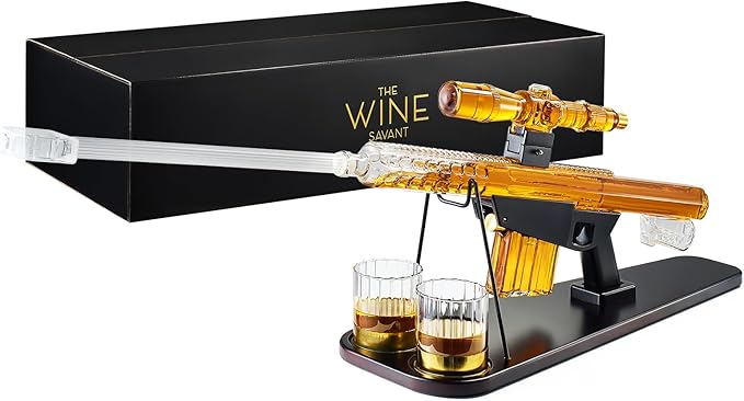 The Wine Savant Extra Large 27" Sniper Decanter, Gifts for Men Dad, Whiskey Decanter Set - Sniper Scope Glass Gun AR Limited Edition, Silencer Stopper - 22oz & 5oz Glasses - Birthday Gift