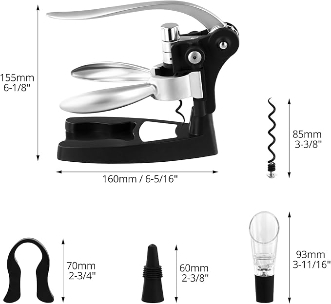 QWORK Wine Opener Set, 6-Piece with Corkscrew, Foil Cutter, Stopper, Aerator, Elegant Gift Box, Ideal Gift, Suitable for All, Effortless Handling,