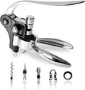 Silver Wine Corkscrew Opener Set - Luxury Wine Bottle Opener Kit for All Wines, Stainless Steel with Black Gift Box (Ideal Wine Gift, Premium Packaging)