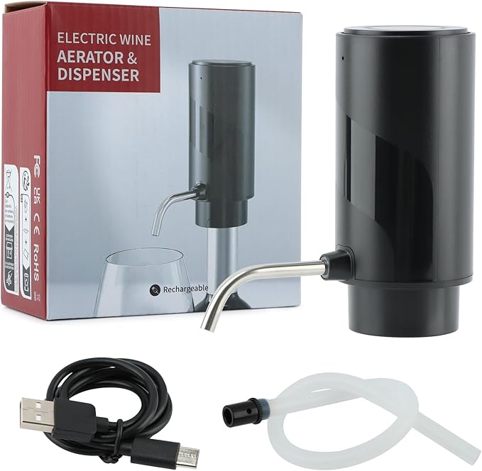 Electric Wine Decanter Aerator, Automatic One-Touch Quick-Pour Dispenser with USB Rechargeable Battery, Wine Air Aerator Pourer Spout