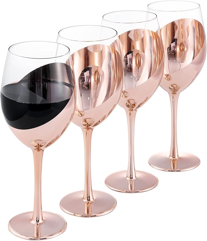 MyGift 14 oz Copper-Toned Stemmed Wine Glass Set of 4, Dinner Party and Wedding Events Glassware