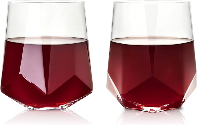 Viski Seneca Faceted Wine Glasses, Star-Shaped Base, Modern Crystal Clear Drinking Glasses for Red and White Wines, Cocktails, Aperol Spritz, Wedding Gifts, Home Bar, Elegant Glassware Set of 2, 20 oz