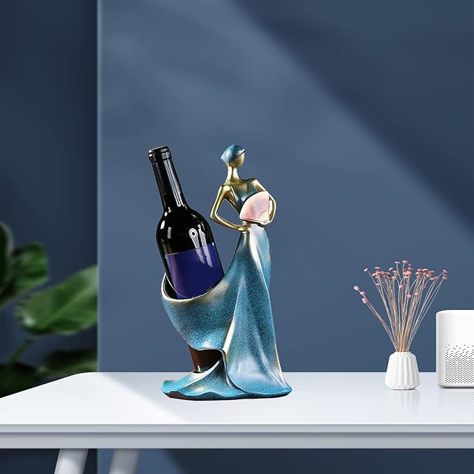 Artpaul Wine Bottle Holder Beauty Lady Statue Wine Bottle Stand Lady Wine Rack Decoration Wine Cork Holder Decor Wine Decor for Kitchen Bar (Blue)…