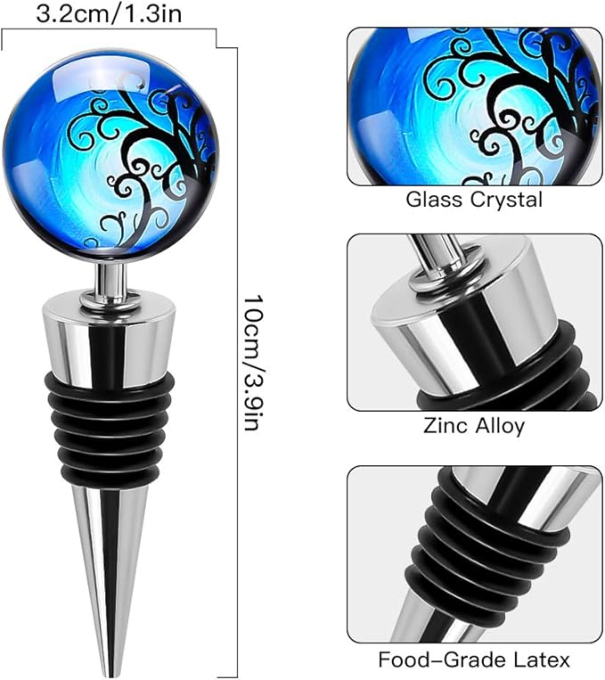 Soleebee 3 Pack Decorative Wine Stoppers, Wine Bottle Stopper with Beautiful Art Glass, Reusable Beverage Bottle Stoppers for Bar, Gifts, Holiday Party, Kitchen Decor (Tree of Life)