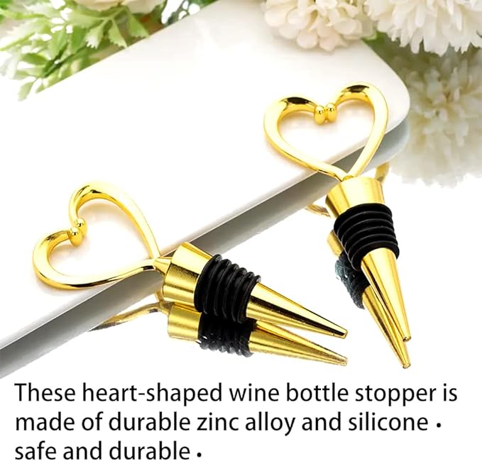 4 Pcs Gold Stainless Steel Love Design Wine Bottle Stoppers, Heart Shape Wine and Beverage Bottle Stoppers for Guests