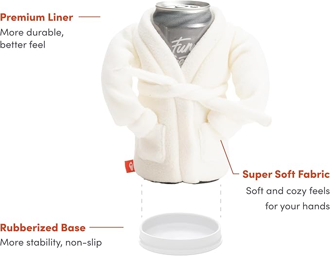 Puffin The Spa Robe Insulated Can Cooler Sleeve 12oz & 16oz Tall Can - Non Slip Base, Beer Soda Drink Jacket for Cold or Hot Beverages - Sandy White
