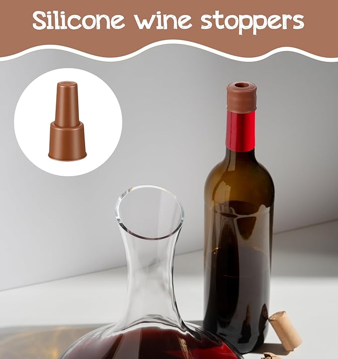 8Pcs Silicone Wine Stopper, Reusable Wine Bottle Stoppers for Champagne & Beer Bottles, Air Tight Seal to Keep Fresh, 4 Colors (Red/Brown/Gray/Black)