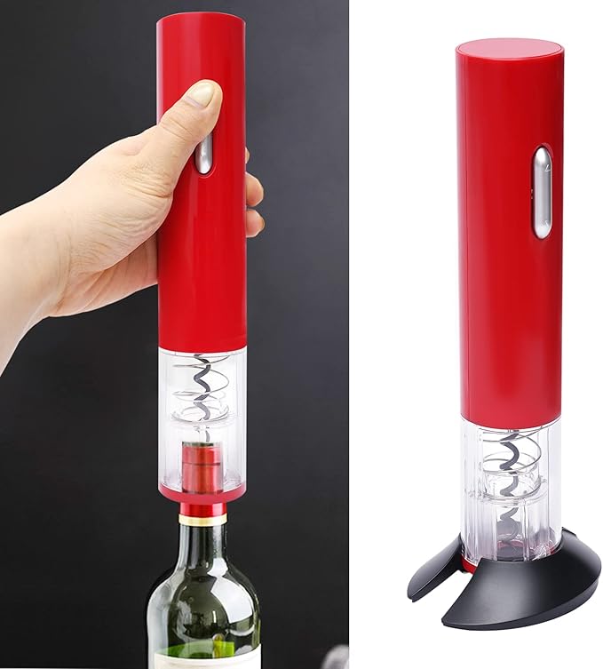 Red Electric Wine Bottle Opener Automatic Electric Wine Opener Battery Power Stainless Steel Wine Bottle Corkscrew with Foil Cutter,3.54 * 9.84inch (Red)