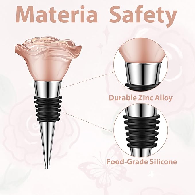 2 Pcs Crystal Wine Stoppers for Wine Bottles, Pink Rose Crystal Decorative Wines Stoppers for Decoration and Keeping Champagne Fresh for Gifts Home Wedding Home Bar